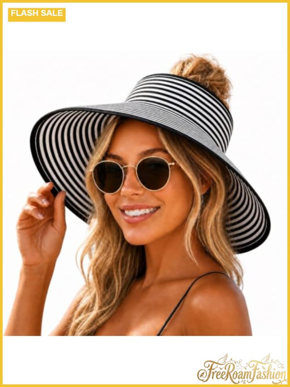 Wide Brim Straw Sun Hat with Bow Open Top Beach Hat